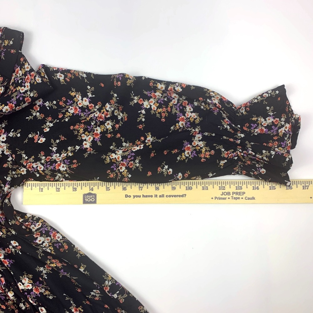 Sonmer‎ Lola Dress Sz XL Black Floral Ankle Length Ruffled Midi Asymetric V Neck - Picture 12 of 16